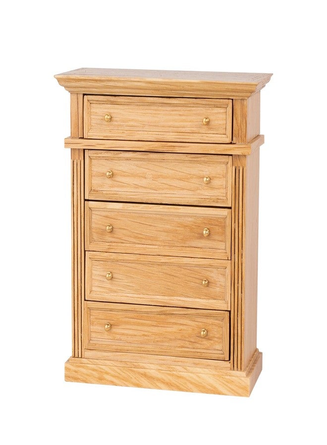 Waldosia 1:12 Scale Dollhouse Miniature Oak Dresser - 5-Drawer Wooden Chest for Bedroom, Roombox, Booknooks and Dioramas Furniture - Image 1